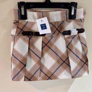 NWT Janie and Jack brown, tan, and cream plaid pleated skirt 18-24 months